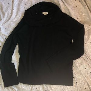 Black cowl neck sweater with crochet detail